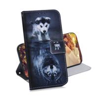 Wolf en hond patroon gekleurde tekening horizontale Flip lederen case voor Galaxy A70 met houder & card slots & portemonnee