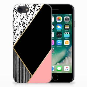 iPhone SE 2022 | SE 2020 | 8 | 7 TPU Hoesje Zwart Roze Vormen