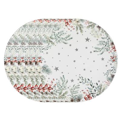 Diner/Kerstdiner onderborden - 6x - kerstprint - rond - D33 cm - multifunctioneel