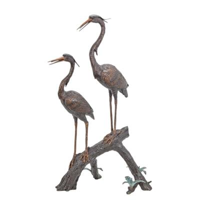 A BRONZE HERON FOUNTAIN