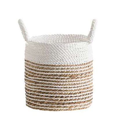 Mand Bologna - naturel/wit - 30xØ28 cm - Leen Bakker