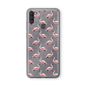 Flamingoprint groen: Samsung Galaxy A11 Transparant Hoesje