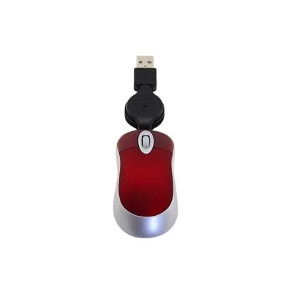 Mini computer muis intrekbare USB-kabel optische Ergonomic1600 DPI Portable kleine muizen voor laptop (rood)