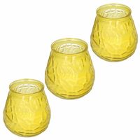 Windlicht geurkaars - 3x - geel glas - 48 branduren - citrusgeur   -