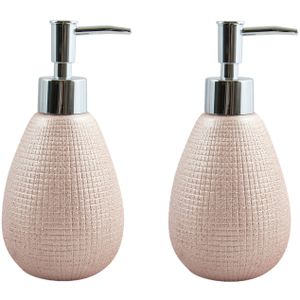 Zeeppompje/zeepdispenser Shanghai - 2x - keramiek - rose goud - 8 x 17 cm - 260 ml