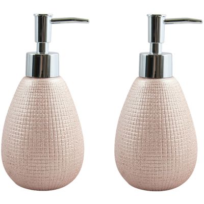 Zeeppompje/zeepdispenser Shanghai - 2x - keramiek - rose goud - 8 x 17 cm - 260 ml