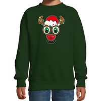 Kersttrui/sweater voor kinderen - Rudolf gezicht - rendier - groen