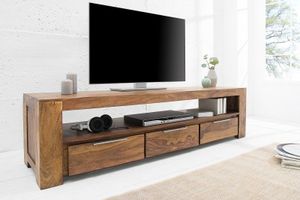 Massief tv-meubel MAKASSAR 170 cm dressoir met sheesham steenafwerking en drie lades - 38111