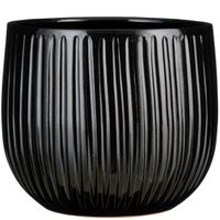 Plantenpot/bloempot keramiek zwart ribbels glans patroon - D29/H25 cm - thumbnail