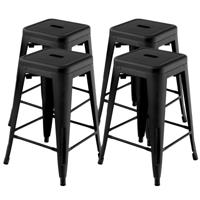 Set van 4 Stapelbare Barkrukken Metalen Barstoel Hoogte 61 cm Geen Montage 150 kg Belastbaar voor Eetkamer Keuken Bistro Zwart
