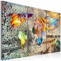 Schilderij - Wereldkaart - Wereld vol Kleur, Multi-gekleurd, 3luik , wanddecoratie , premium print op canvas - thumbnail