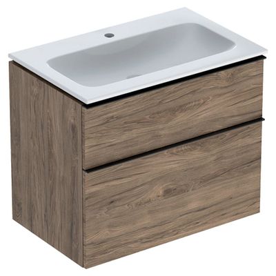 Geberit iCon wastafel 75 cm, met KeraTect, met onderkast met 2 laden, noten hickory