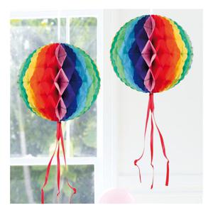 Decoratie bol - regenboog kleuren - 30 cm - crepe papier - versiering - feestversiering