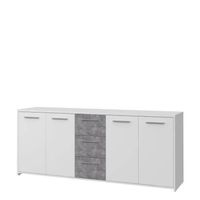 Laag dressoir 4 deuren 3 laden - Decor wit en betongrijs - L 179 x D 42 x H 74,5 cm - thumbnail