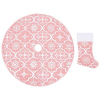 The Living Store Kerstboomrok - roze - stof - 122 cm - inklapbaar - sneeuwpatroon - met kerstsok - thumbnail