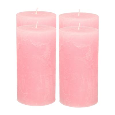 Atmosphera Stompkaars - 4x - roze - 7 x 13 cm - rustiek model - cilinderkaars - kaars