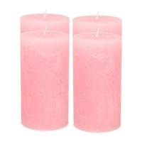 Atmosphera Stompkaars - 4x - roze - 7 x 13 cm - rustiek model - cilinderkaars - kaars