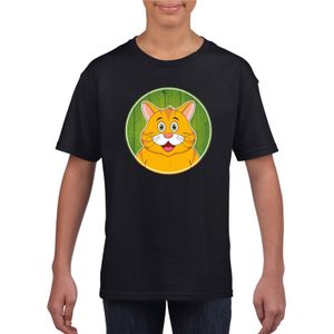 T-shirt zwart met oranje kat kinderen