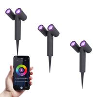 Set van 3 Pinero - Dubel Smart LED Prikspot - IP65 waterdicht - 11 Watt 690 Lumen - RGBWW - GU10 - Wifi + Bluetooth - IP65 Waterdicht - Bestuurbaar via app - Google Home, Amazon Alexa en Siri - Zwart - Tuinspots