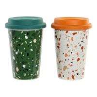 Mok DKD Home Decor Terrazo Siliconen Porselein (400 ml) (4 pcs)
