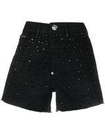 Philipp Plein short en jean à ornements en cristal - Noir - thumbnail