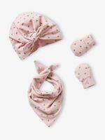 Personaliseerbare gebreide babymuts + wanten + sjaal + tas voor babymeisjes met print rozenhout - thumbnail