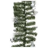 Groene kerst dennenslinger guirlande met zilveren versiering 180 - thumbnail
