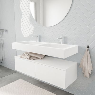 Mondiaz Alan badmeubel 120 cm talc 2 lades vrijhangend wastafel dubbel 2 kraangaten wit