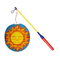 Bol lampion zon - licht blauw - 22 cm - papier - met lampionstokje - 40 cm