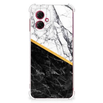 Motorola Moto G55 Anti-Shock Hoesje Marmer Wit Zwart - Origineel Cadeau Man Motorola Moto G55 Anti-Shock Hoesje Marmer Wit Zwart - Origineel Cadeau Man