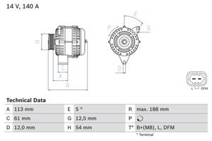 Dynamo / Alternator BOSCH, Spanning (Volt)14V, u.a. für Opel, Vauxhall, Saab