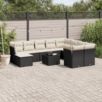 11-delige Loungeset met kussens poly rattan zwart