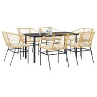 7-delige Tuinset met kussens poly rattan glas bruin