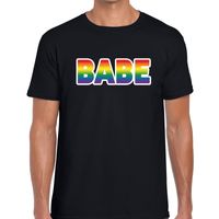 Babe regenboog gay pride shirt zwart voor heren - thumbnail