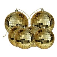 Grote discobal kerstballen - 6x st - goud - 8 en 10 cm - kunststof - thumbnail