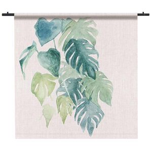 Wandkleed Watercolor Linen Botanical Foliage 180x180 Wit Garen