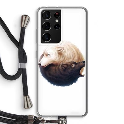 Yin Yang Wolves: Samsung Galaxy S21 Ultra Transparant Hoesje met koord