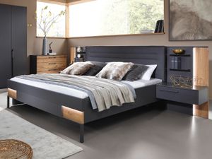 Bed en nachtkastjes VALOU 200x200 cm grafiet/oak atlantic met led