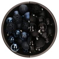 74x stuks kunststof kerstballen mix zwart en donkerblauw 6 cm - Kerstbal