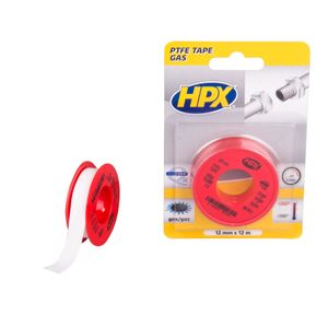 HPX PTFE gasafdichtingstape blister | Wit | 12mm x 12m - PT0012 PT0012