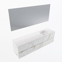 MONDIAZ VICA 170cm badmeubel onderkast Carrara 4 lades. Wastafel Moon rechts zonder kraangat, kleur Talc met spiegel LED.