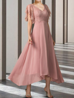Plain Elegant Lace V Neck Dress