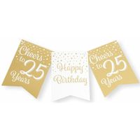 Verjaardag Vlaggenlijn 25 jaar - binnen - karton - wit/goud - 600 cm