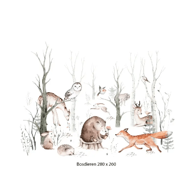 Designed4Kids wandvullend behang kinderkamer dieren in het bos-280 x 260 cm