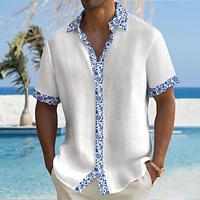 Patroon Hawaii Casual Voor heren Overhemd met knopen Strand hemd Korte mouw Dagelijks Vakantie Zomer Lente Strijkijzer Overhemden met kraag Dichtknopen 3D-afdrukken Dun Polyester Lightinthebox