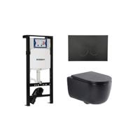 QeramiQ Dely Swirl Toiletset - 36.3x51.7cm - Geberit UP320 plieger inbouwreservoir - slim zitting - mat zwarte bedieningsplaat - ronde knoppen - mat zwart SW1381697/SW706188/SW1000768/SW1026258