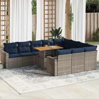 11-delige Loungeset met kussens poly rattan grijs