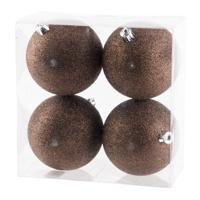 Cosy & Trendy Kerstballen - 4 st - donkerbruin - glitters - 10 cm