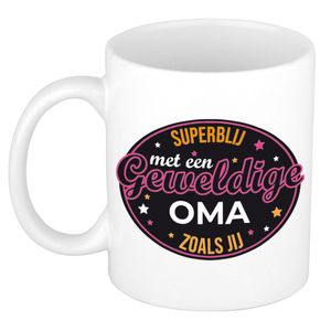 Superblij met oma kado mok / beker wit - bedankt / verjaardag cadeau