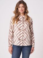 Zijden A-lijn blouse met tie-dye print en Mao-kraag